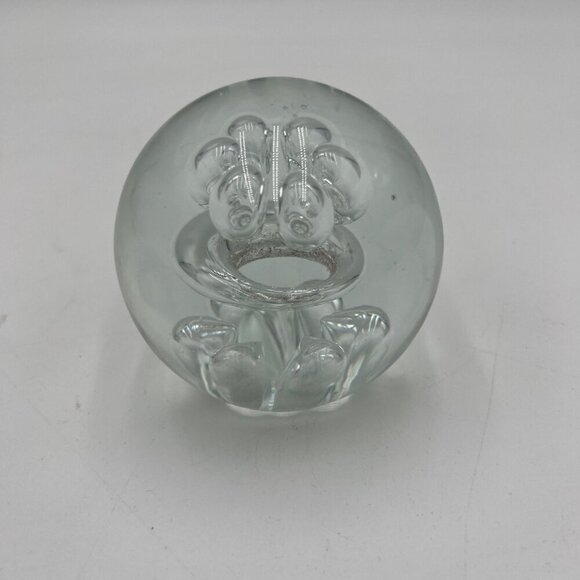 Hand Blown Clear Art Glass Paperweight Teardrop and Moon and Bubbles Shapes Circ - Picture 4 of 5